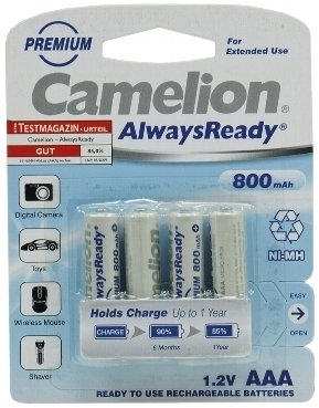 Micro-Akkus CAMELION "Always Ready" Typ AAA, 1,2V, 800mAh, NiMH, 4er-Pack