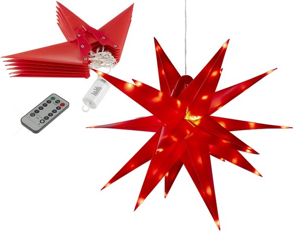 Großer 3D Weihnachtsstern rot, 56cm 72 warmweiße LEDs, Batteriebetrieb