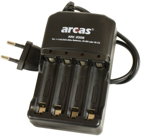 Akku-Ladegerät ARCAS "ARC-2009" 100-240V, für 1-4x Micro AAA/Mignon AA Ladestrom 100mA/h