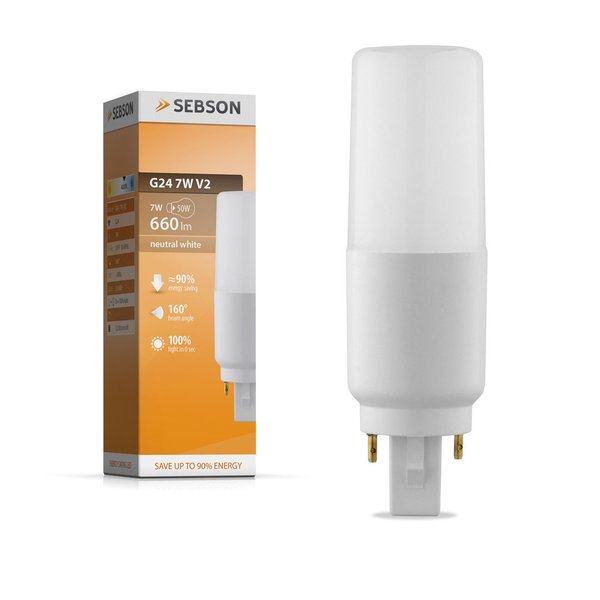 LED Sebson G24 7W∼50W 230V 660lm  4000K neutralweiss 160°  A+