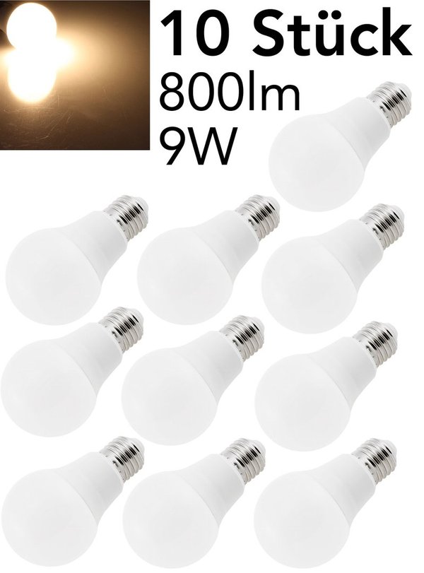LED Glühlampe E27 "G80 Promo" 10er-Pack 2800k, 800lm, 230V/9W, 160°, warmweiss