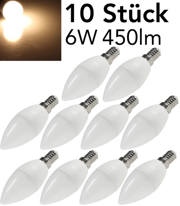 LED Kerzenlampe E14 "K50 Promo" 10er-Set 3000k, 450lm, 230V/6W, 160°, warmweiss