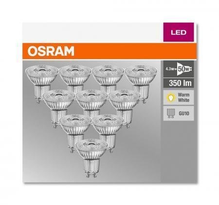 10er Pack OSRAM LED BASE PAR16 GU10 LED Strahler 4.3W=50W 36° 2700K