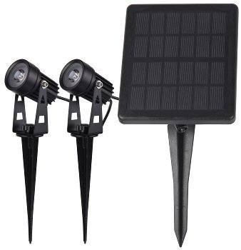 LED Gartenstrahler Set Solar mit 2 Spots Solarzelle, Erdspieß, 3000k, warmweiss, IP65
