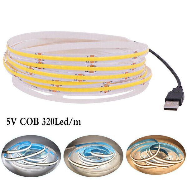 COB LED Streifen Band 5V USB/Batterie 8mm warmweiss neutralweiss kaltweiss