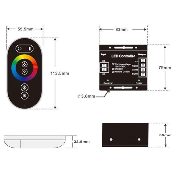 RGB LED Funk Touch-​Dimmer 12V 24V DC Streifen PWM Regler Funkdimmer Dimmer