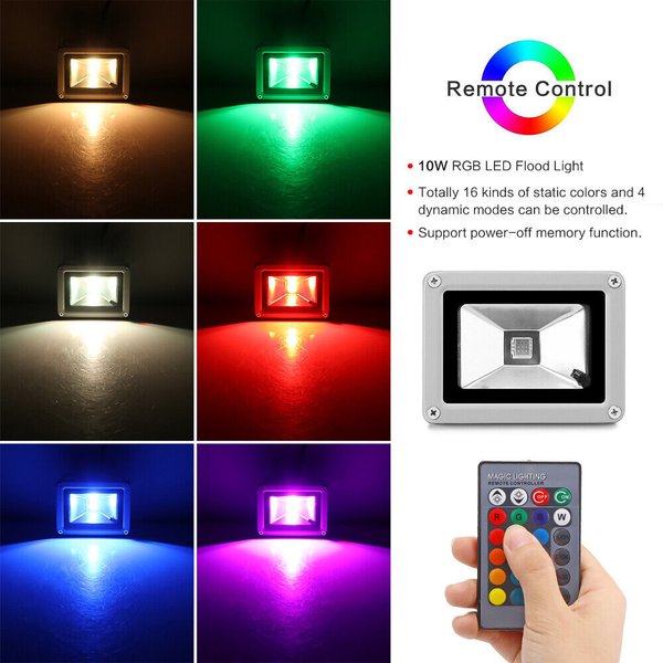 RGB LED Flutlicht Fluter 10 Watt Aussen Garten Strahler Scheinwerfer IP65