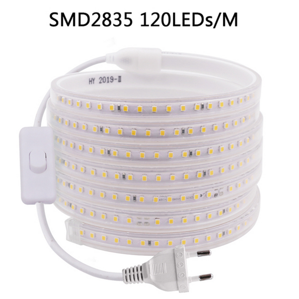 LED Streifen 220V Band Wasserdicht 2835 Innen Aussen IP67 mit Schalter warmweiss ( 5-100m wählbar )